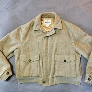 Woolrich Bomber Jacket Mens XL Herringbone Wool Blend Lined Zip Vintage